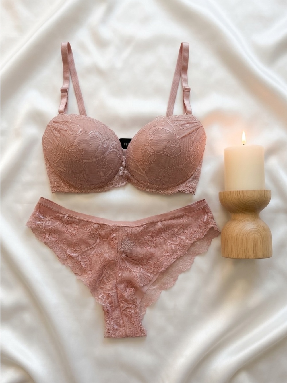 NEVER WORN. NWOT!!! Blush Pink Lace Push-Up Bra & Cheeky Panty Set